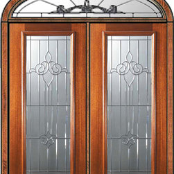 Pre-hung Transom Double Door 80 Wood Mahogany Arlington Full Lite Glass - Front Doors