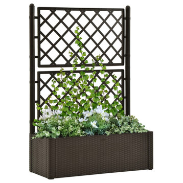 Vidaxl Garden Raised Bed With Trellis And Self Watering System Mocha
