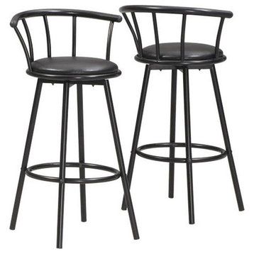 Bar Stool, Set Of 2, Swivel, Bar Height, Wood, Pu Leather Look, Black, Contempo