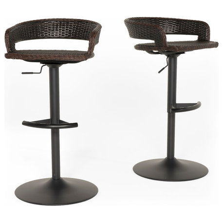 Comfort Airlift Wicker Bar Stools, Set of 2, Espresso Brown