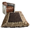 Brown Shag Faux Fur Area Rug - Brown Ribbed Fox Border Handmade Fur Accents USA