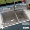 Karran Drop-In Quartz 34" 1-Hole 60/40 Double Bowl Sink Kit, Concrete