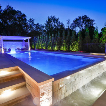 Hinsdale, IL Rectilinear Pool with Hot Tub Inside and Infinity Edge