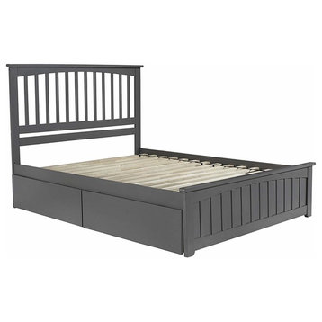 Queen Platform Bed With Matching Foot Board-2 Urban Bed Drawers in Atlantic Gray