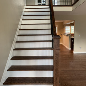 Red Oak floors, stairs, and handrail