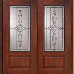 Prehung Double Door 80 Fiberglass Marsais 1 Panel 3/4 Lite Glass - Front Doors