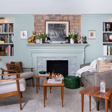 Eclectic Brownstone Living Area with Fireplace - Brooklyn, NY