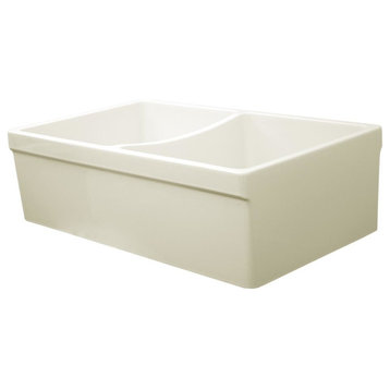 Quatro Alcove Reversible Double Bowl Fireclay Sink, Biscuit