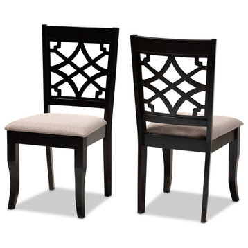 Baxton Studio Mael Sand Upholstered and Espresso Wood 2-Piece Dining Chair Set