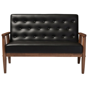 Sorrento Mid-century Retro Modern Black Faux Leather Upholstered Wooden...