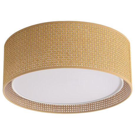 3-Light Double Shade Drum Flush Mount, Sepia Tan