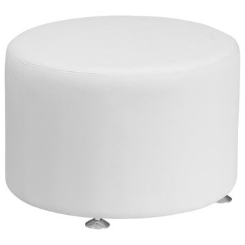 Bowery Hill Leather 24" Round Ottoman in White