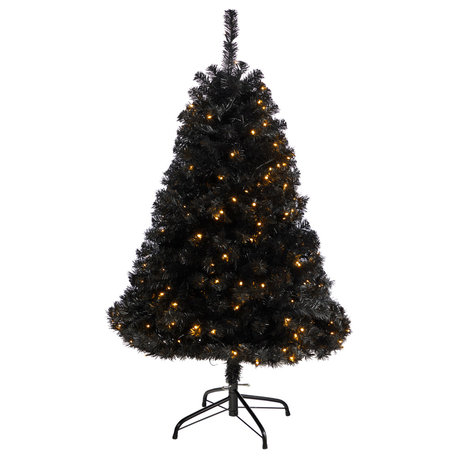 4' Black Artificial Christmas Tree With 170 Clear LED Lights