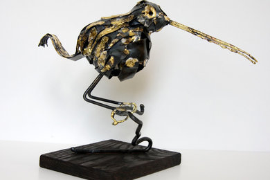 Wood Cock Metal Bird Sculpture