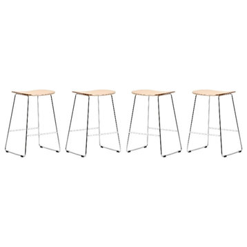 LeisureMod Melrose Modern Counter Stool With Chrome Base Set of 4 in Natural