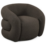 Meridian Furniture - Roxbury Boucle Fabric Upholstered Swivel Accent Chair, Brown - Nestle yourself into the welcoming confines of this Roxbury boucle fabric swivel accent chair. A decadent seat fit for a king, this handsomely modern chair is the ideal accent chair to add to a living room, den, bedroom or office. The rich brown boucle fabric blends nicely with most color schemes, and the deep channel tufted back is curved for comfort and eye appeal. The chair swivels, adding to the fun of what's sure to become everyone's favorite seat.