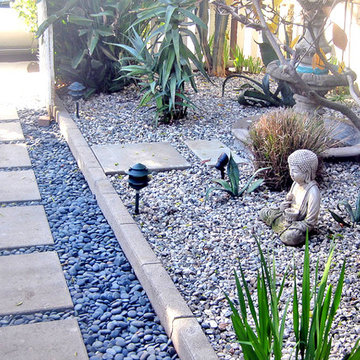 Walkway Installation--Concrete Pavers & River Rocks