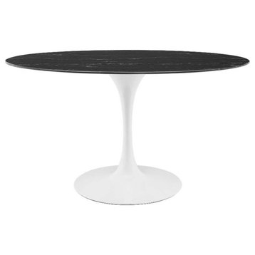 Modway Lippa 54" Oval Metal & Artificial Marble Dining Table in Black/White