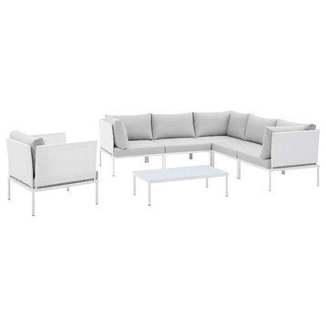 Modway Harmony 7-Piece Fabric Patio Sectional Sofa Set in White/Gray