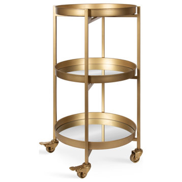 Celia Round Metal Bar Cart, Gold, 14x14x28