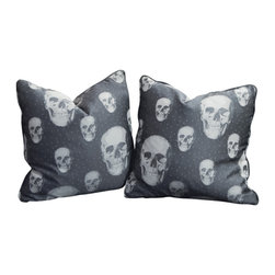 Pair of Skull Throw Pillows in Black and White - Products
