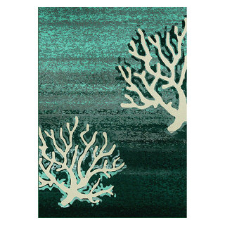 Coral Pattern, Aqua, 8'x11', 8x11 - Beach Style - Area Rugs - by ...
