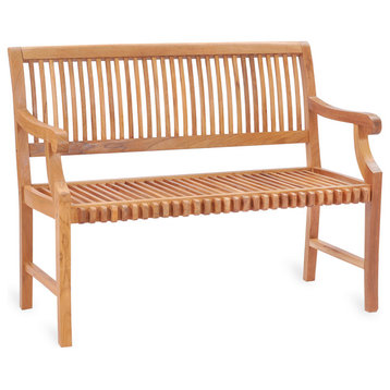 Teak Wood Outdoor Patio Castle Bench With Arms, 4'