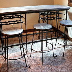 Bar Stool and Table Set With Wine Storage - Indoor Pub And Bistro Tables