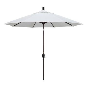 9' Bronze Push-Button Tilt Crank Aluminum Umbrella, Natural Sunbrella