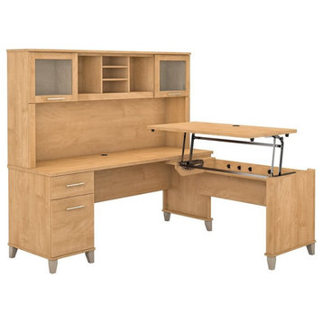 Scranton & Co Furniture Somerset 72W Sit Stand L Desk with Hutch in Maple Cross