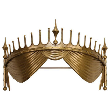 Luxe Antiqued Gold Swag and Tassel Bed Crown Metal Drape Diamond Tester Arch