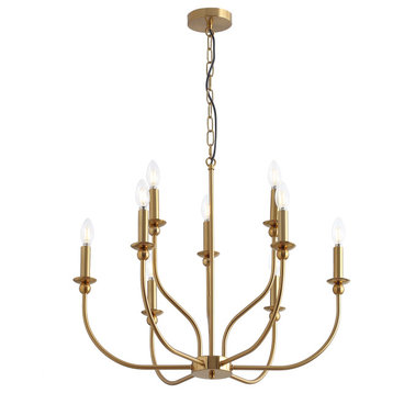 Modern 9-Light Candle Style Chandelier Lighting Fixture, Gold