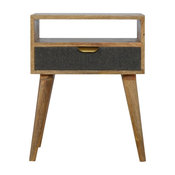 Bedside Table With 1 Grey Tweed Fabric Drawer Front