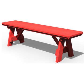 Poly Lumber Dining Bench, Red, 6 Foot