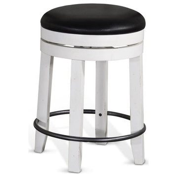 Sunny Designs Carriage House 24" Wood Backless Swivel Stool in White/Dark Brown