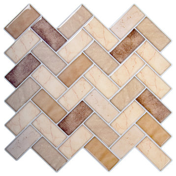 Herringbone Peel & Stick Wall Tiles, 10x10", Beige, 6 Pieces