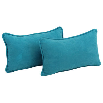 20"X12" Double-Corded Solid Microsuede Back Support Pillows, Set of 2, Aqua Blue