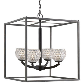 Mirage 4-Light Square Cage Pendant Chandelier, Clear Crystal Ball, LEG G9