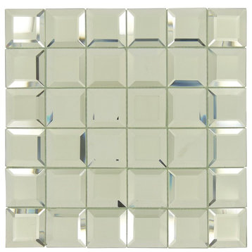11.75"x11.75" CheckersMirror Glossy and Frosted Glass Tile, Spanish Pearl Silver