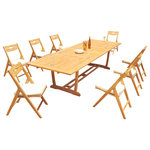 Teak Deals - 9-Piece Outdoor Teak Dining: 117" Masc Rectangle Table, 8 Surf Folding Chairs - Set includes: 117" Double Extension Rectangle Dining Table and 8 Folding Arm Chairs.