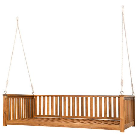 GDF Studio Acacia Wood Twin Size Garden Porch Swing Bed, Teak