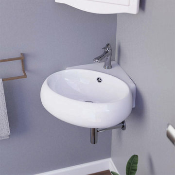 White Corner Bathroom Wall Mount Sink Vessel Counter Oval