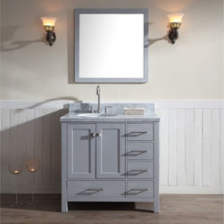 37 inch Single Sink Grey Finish Bathroom Vanity Carrara White Marble Countertop - Bathroom Vanities And Sink Consoles