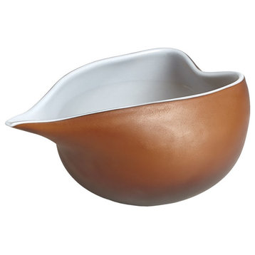 Elegant Modern Sculpture Teardrop Shape Bowl 11" Art Glass Blue Amber Frosted