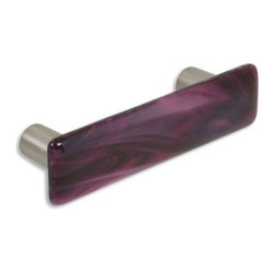 CKP - Art Glass Pull, Cranberry Swirl, Dull Brushed Nickel Base - Cabinet And Drawer Handle Pulls