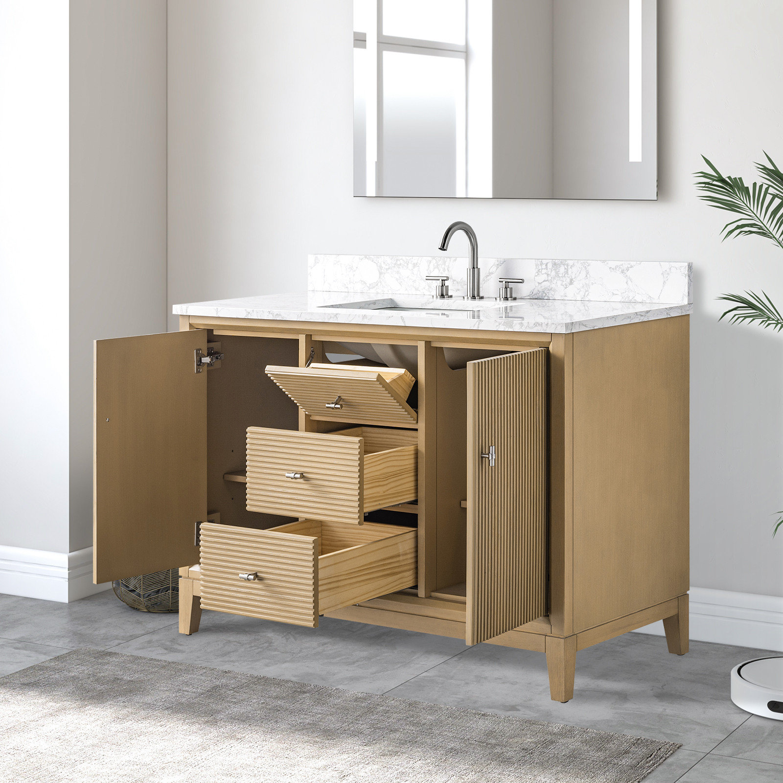Vanity Art Bathroom Vanity with Engineered Marble Top and Sink, 48
