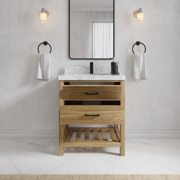 Willow Collection Parker Solid Teak Wood Bathroom Vanity with Countertop