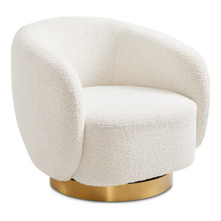 Tell 360 Swivel Accent Chair, Gold Base, White Boucle Upholstery - Contemporary - Armchairs And ...