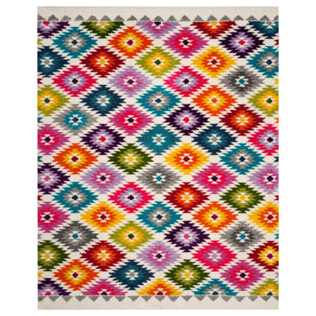 Safavieh Fiesta Shag Collection FSG374 Rug, Cream/Multi, 8'x10'