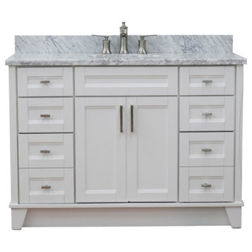 49" Single Sink Vanity, White Finish With White Carrara Marble And Oval Sink